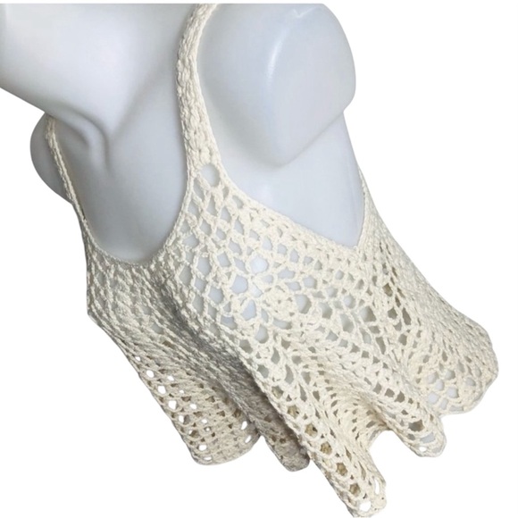 Forever 21 Crocheted Knit Handkerchief Bottom Beige Sleeveless Tank Top Small - Picture 1 of 13
